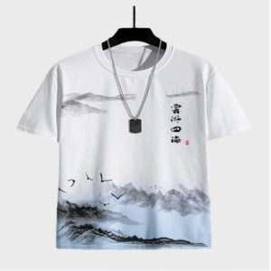 Chinese Landscape Ink Painting Crew Neck Short Sleeve T-Shirts